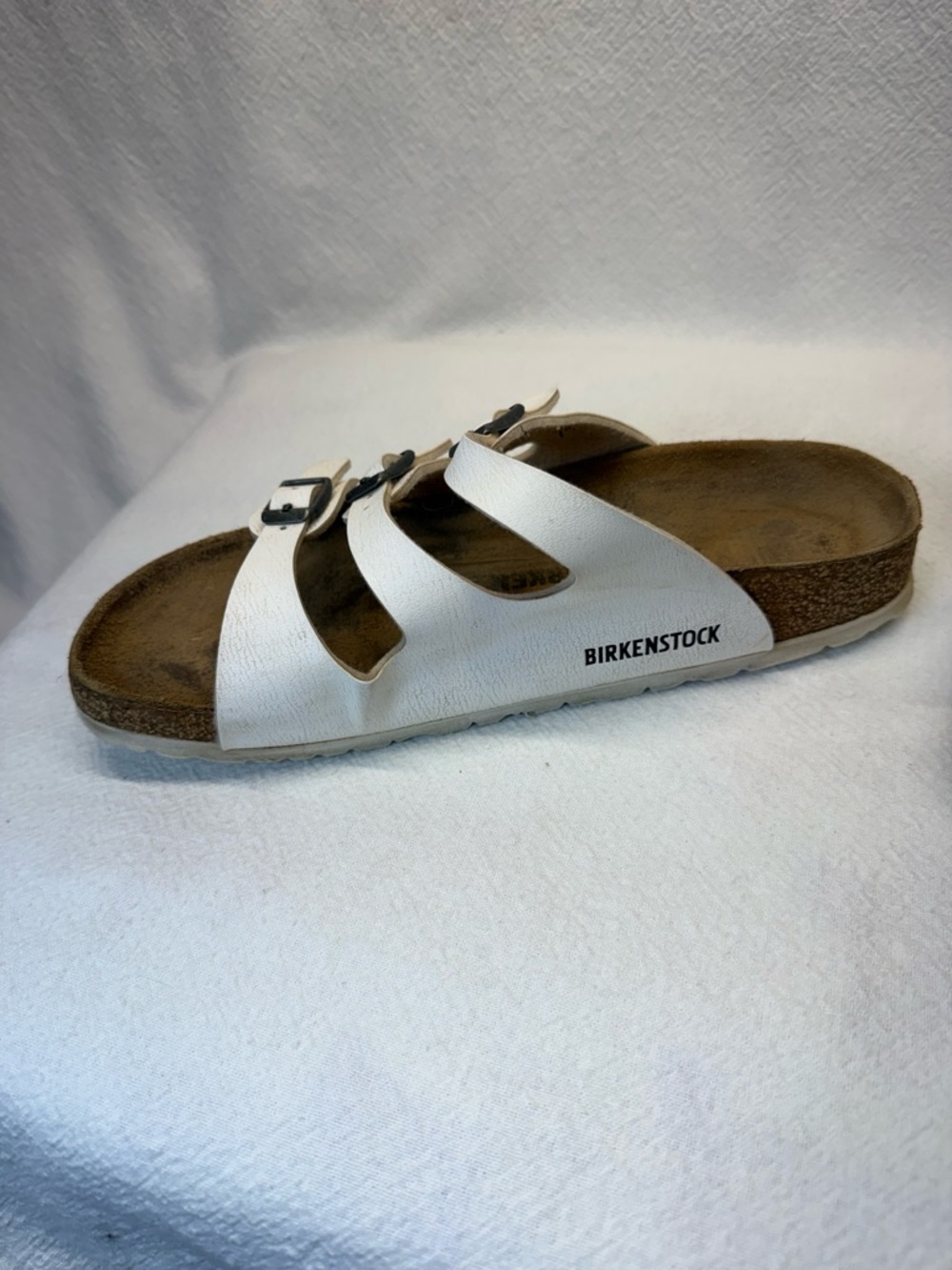 Hippie Style Birkenstock Women Florida White Triple-Strap Cork Footbed Sandals - Picture 4 of 10